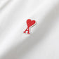Trendy Brand Am* Small Heart Embroidered Shirt Casual Loose Fit Unisex Couple Style Amy Cotton Long Sleeve Top