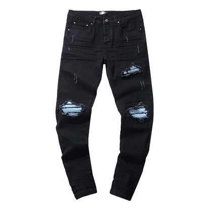 Jeans Washed and Distressed Retro Tattered Jeans Splash Ink Ruffle Handsome and Beautiful Style