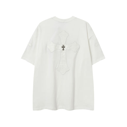 2025 New CHRM Heart Cross Sanskrit Patch Print Embroidery Loose Short Sleeve for Men and Women