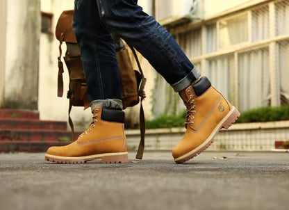 GMABCD Classic Yellow Boots Thick-Soled Martin Boots Men's Couple First Layer Cowhide Outdoor High-Top Boots