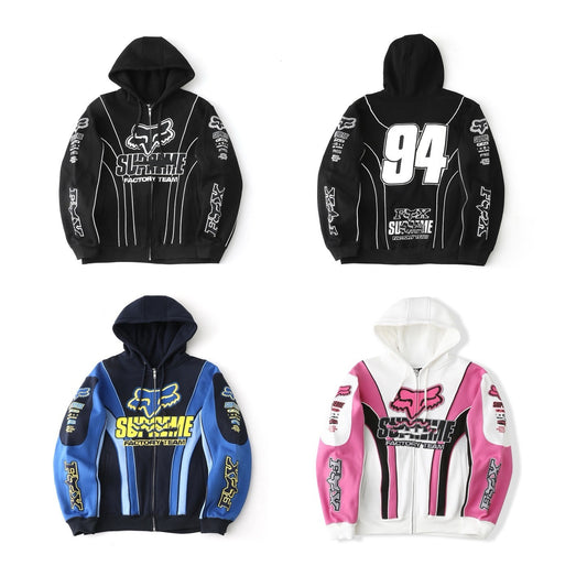 Sup x Fox Collab Fleece-Lined Zip-Up Hooded Sweatshirt Jacket Unisex