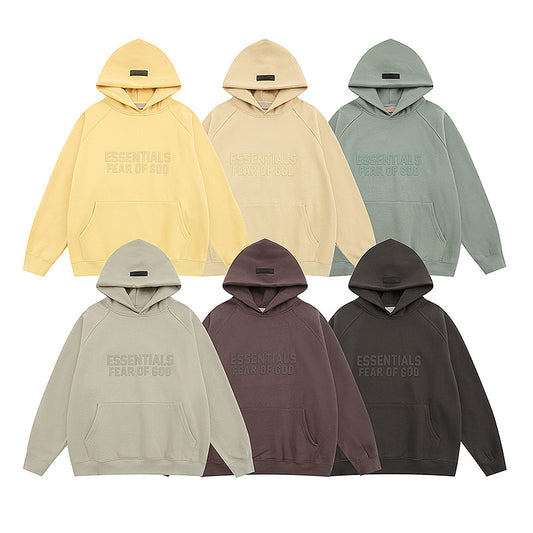 FQG Double-Line ESSENTIALS Hooded Sweatshirt with 3D Silicone Letter Print Unisex Loose Hoodie