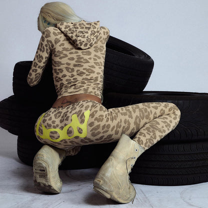 2025 Autumn Women's New Fashion Hooded Camouflage Print Long Sleeve Sports Trendy Slim Fit Long Pants Two-Piece Set