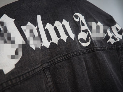 PA Trendy Brand Denim Jacket with Large Letter Logo and Palm Tree Design for Couples