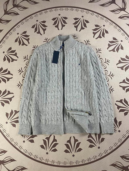 RL Raff Pony Label Autumn Winter Warm Cable Knit Zipper Sweater Cardigan Women Embroidered Cable Cardigan Men