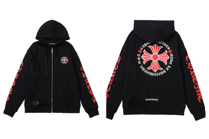 CH Autumn Winter New Cross Scroll Simple Classic Hooded Sweatshirt Zipper Pure Cotton Jacket