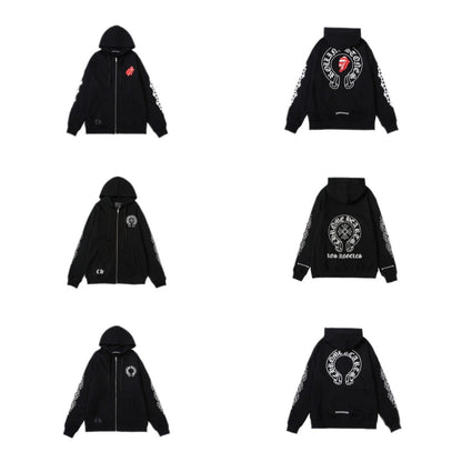CH Autumn Winter New Cross Scroll Simple Classic Hooded Sweatshirt Zipper Pure Cotton Jacket