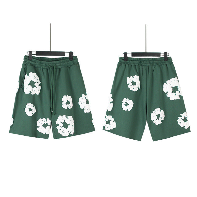 Puff Print Shorts 2024 European and American Fashion Brand Men's plus Size Loose Multi-Color Beach Pants