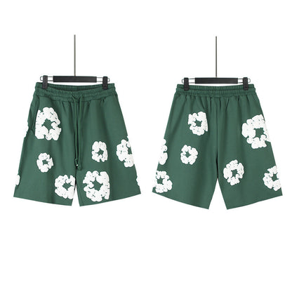 Puff Print Shorts 2024 European and American Fashion Brand Men's plus Size Loose Multi-Color Beach Pants