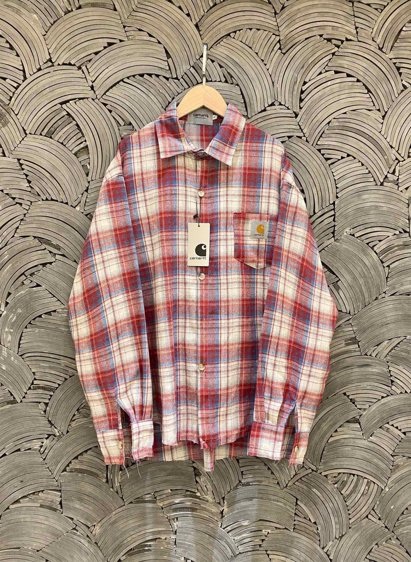 Carhartt Pure Cotton Brushed Embroidered Logo Plaid Element Heavyweight Frayed Edge Shirt for Men and Women Couples