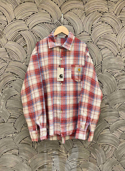 Carhartt Pure Cotton Brushed Embroidered Logo Plaid Element Heavyweight Frayed Edge Shirt for Men and Women Couples