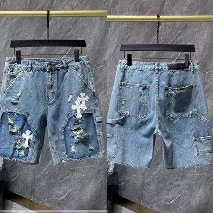 24ss Ch Heavy Industry Cross Patch Denim Shorts Couple Shorts