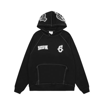 SIXPM American Retro Youth Trendy Outerwear Fashion Zipper Hoodie Fleece Set Pants Unisex Winter
