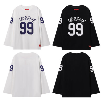 ss25supreme Crew Neck Short Sleeve American Style Trendy Classic Football Shirt Patchwork Ribbed High Street Top T-Shirt Unisex