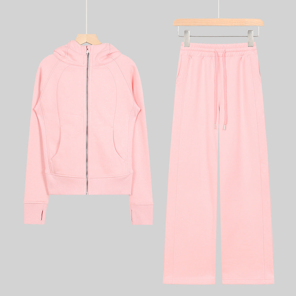 LULU Embroidered Hooded Zipper Cardigan Slim Fit Sweatshirt Set Fleece Lined Full Zipper Cardigan Jacket Gold Label