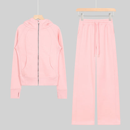 LULU Embroidered Hooded Zipper Cardigan Slim Fit Sweatshirt Set Fleece Lined Full Zipper Cardigan Jacket Gold Label