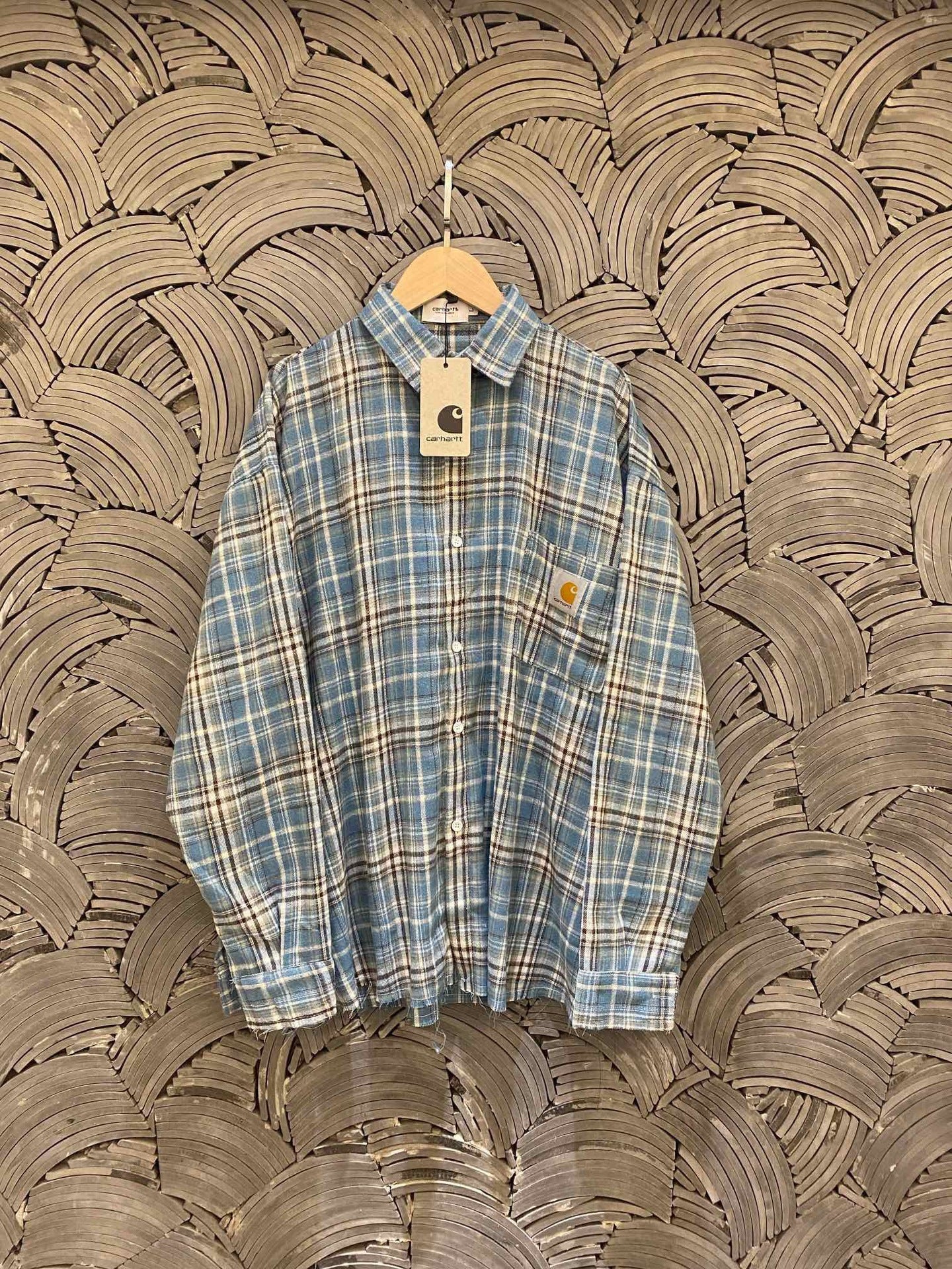 Carhartt Pure Cotton Brushed Embroidered Logo Plaid Element Heavyweight Frayed Edge Shirt for Men and Women Couples