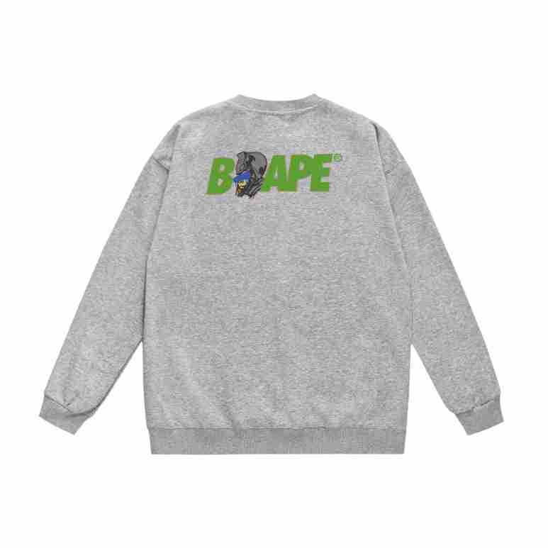 Terry Sweatshirt with Ape Man Letter Print, Unisex, Pure Cotton, Loose Fit, Thin, Crew Neck Pullover Top, Outerwear