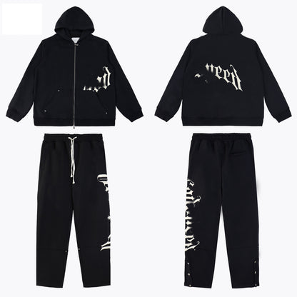 GMabcd Casual Set God-peed Patch Letter Cardigan Hoodie High Street Men's Casual Sweatshirt Sweatpants