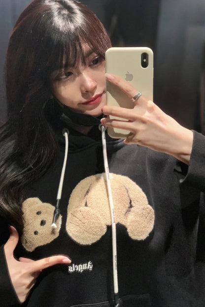 PA Angel Broken Bear Sweater Oversize Niche High Street Fashion Brand Ins Couple Hoodie