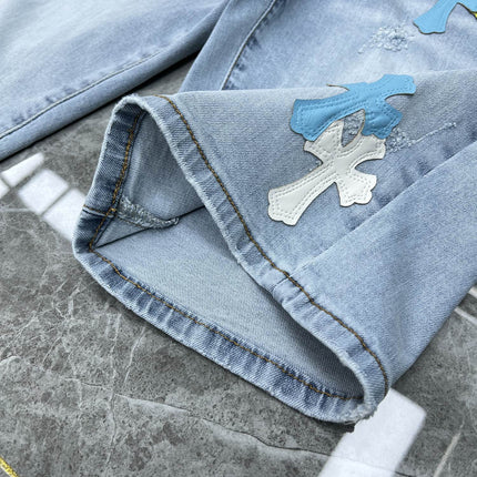 24ss Ch Heavy Industry Cross Patch Denim Shorts Couple Shorts