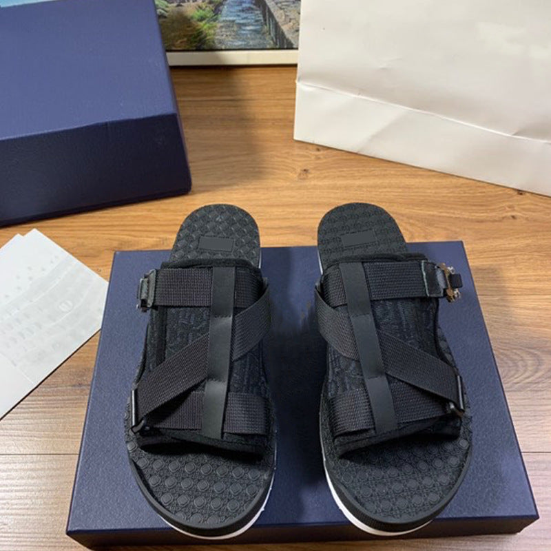 GMabcd Men's Fashion Printed Cloth Magic Tape Casual Slip-On Sandals Non-Slip Outdoor Beach