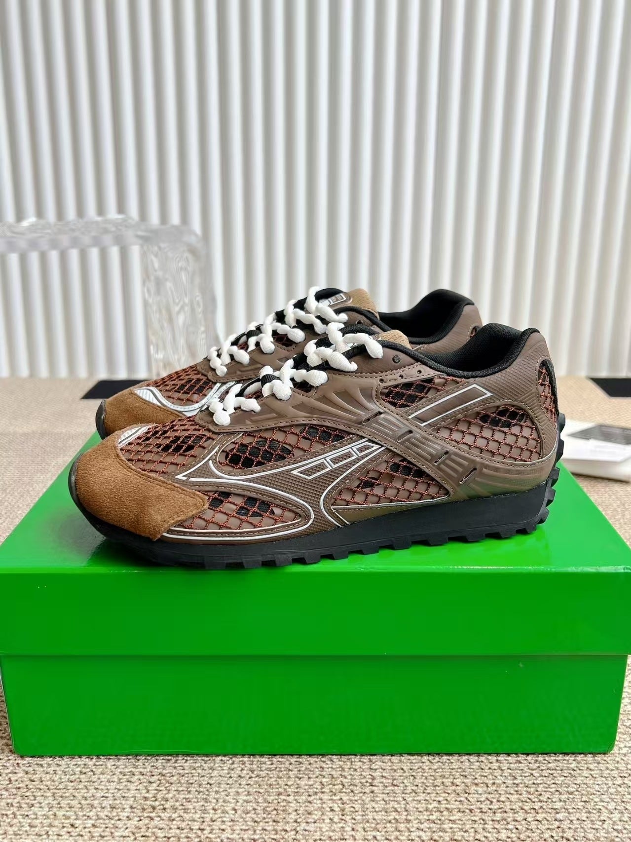 GMabcd New Casual Genuine Leather Mesh Patchwork Dad Shoes Versatile Fashion Couple Lace-up Sneakers