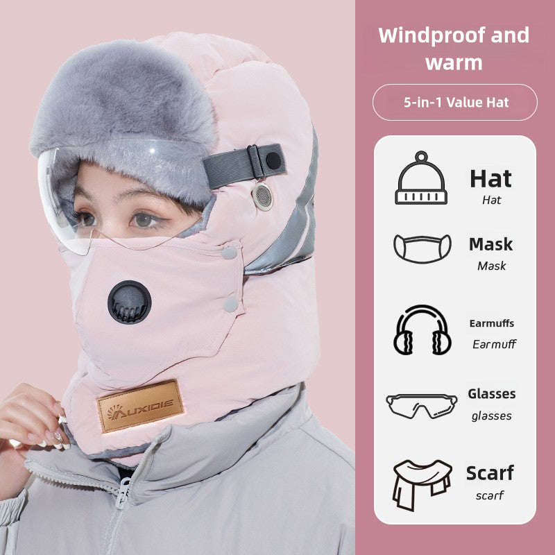 Winter Hat Female Riding Electric Car Cold-Proof Warm Pullover Cap Windproof Snow Cover Face Mask Men Earflaps Lei Feng Hat