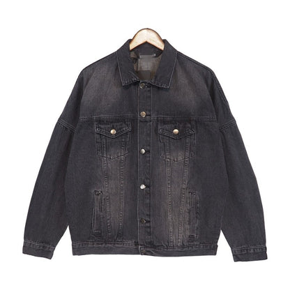 PA Trendy Brand Denim Jacket with Large Letter Logo and Palm Tree Design for Couples