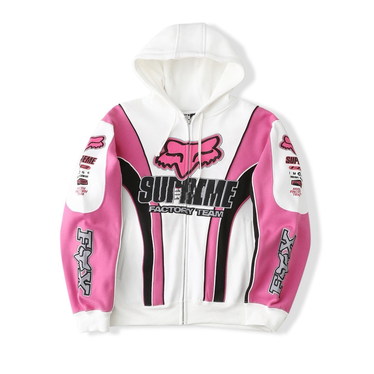 Sup x Fox Collab Fleece-Lined Zip-Up Hooded Sweatshirt Jacket Unisex
