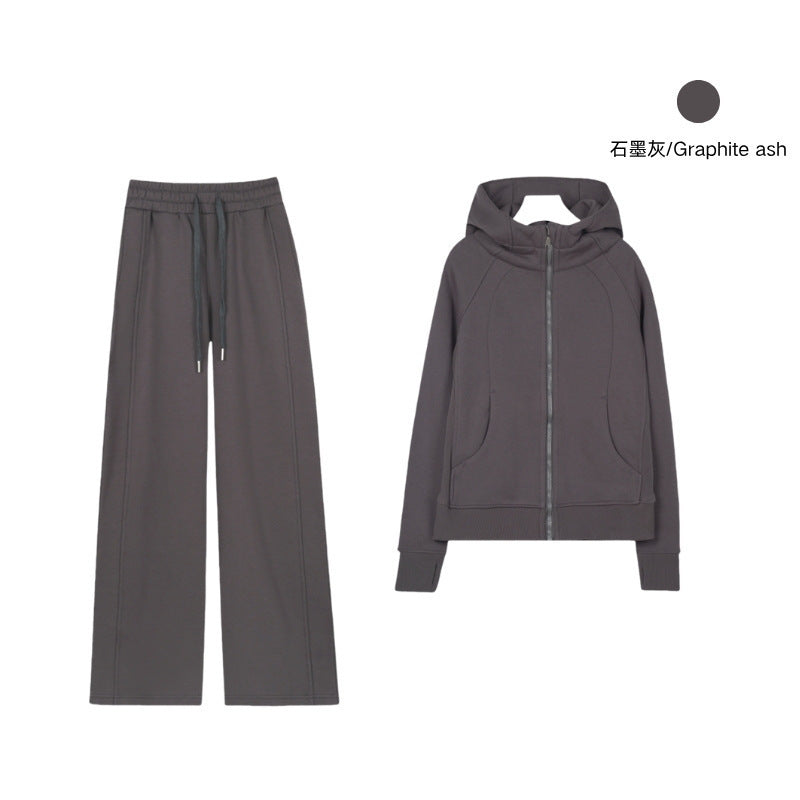 LULU Embroidered Hooded Zipper Cardigan Slim Fit Sweatshirt Set Fleece Lined Full Zipper Cardigan Jacket Gold Label