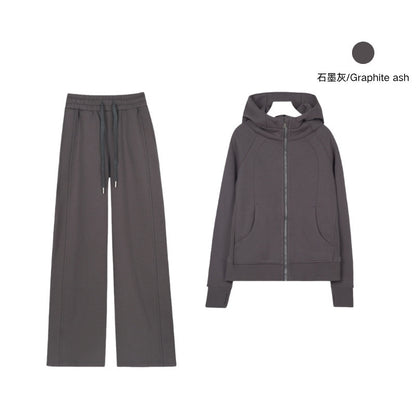 LULU Embroidered Hooded Zipper Cardigan Slim Fit Sweatshirt Set Fleece Lined Full Zipper Cardigan Jacket Gold Label