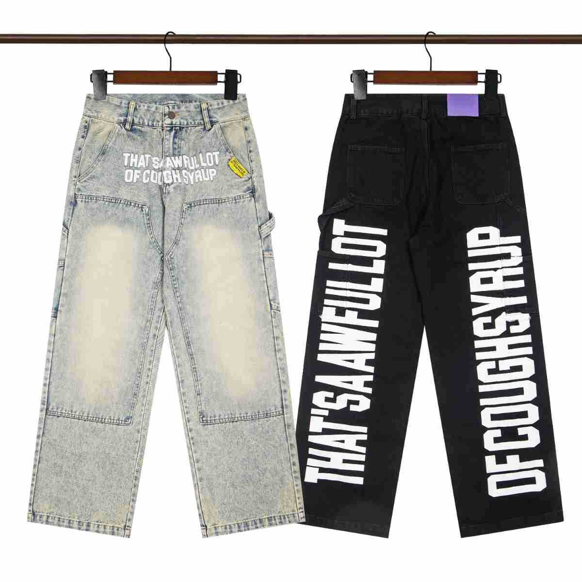 That's A Awful Lot of Cough Syrup Rhinestone Washed Denim Streetwear Pants