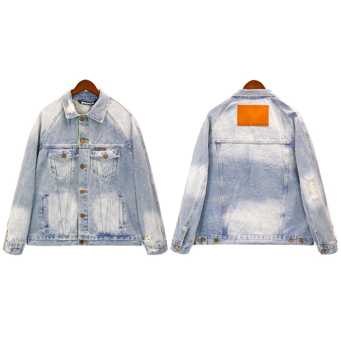PA Trendy Brand Denim Jacket with Large Letter Logo and Palm Tree Design for Couples
