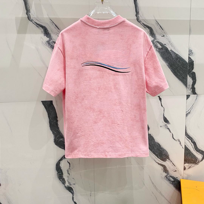 Wave cola embroidered round neck short sleeve, original fabric quality is superb, black, gray and pink colors to choose from.
