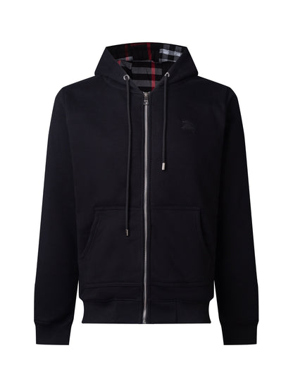 GMAbcd-BUR Classic Style - War Horse Embroidery Checkered Patchwork Fleece Zipper Cardigan Coat - Unisex Style