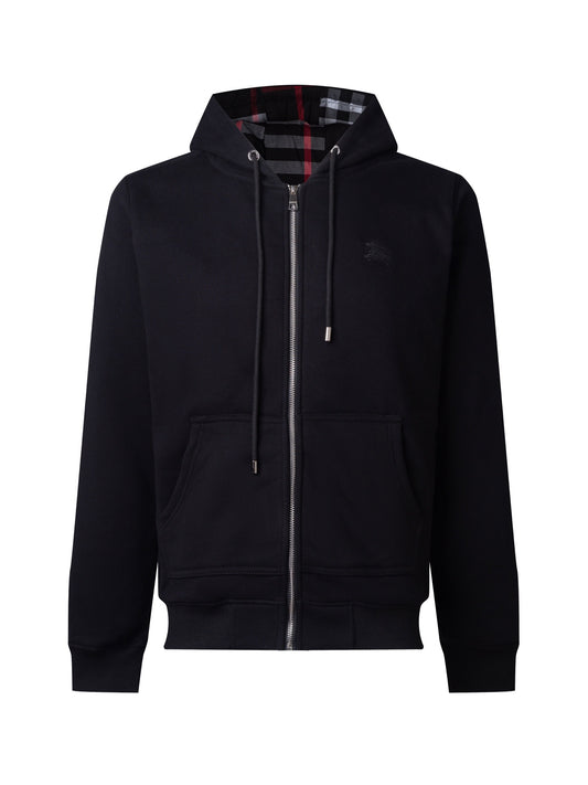 GMAbcd-BUR Classic Style - War Horse Embroidery Checkered Patchwork Fleece Zipper Cardigan Coat - Unisex Style