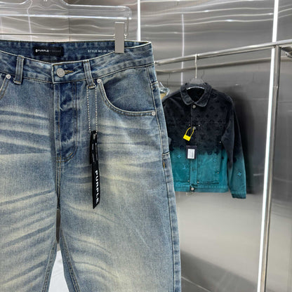 gmabcdPurple～Brand washed process workwear street fashion loose straight-leg jeans Color: Blue