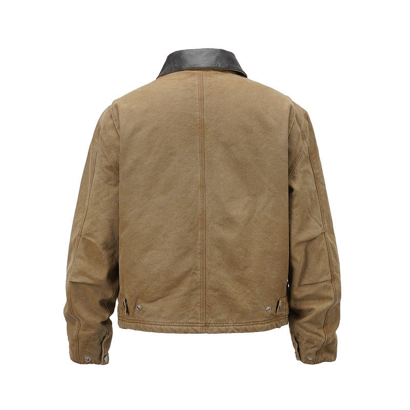 GMABCD Men's Collared Zip-Up Utility Jacket – Multi-Pocket Casual Outerwear