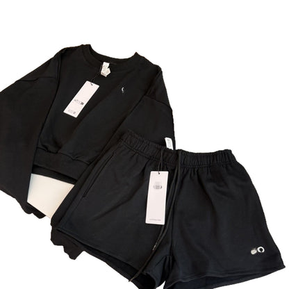 GMABCD women's cotton-rich terry Black two-piece outfit flat lay