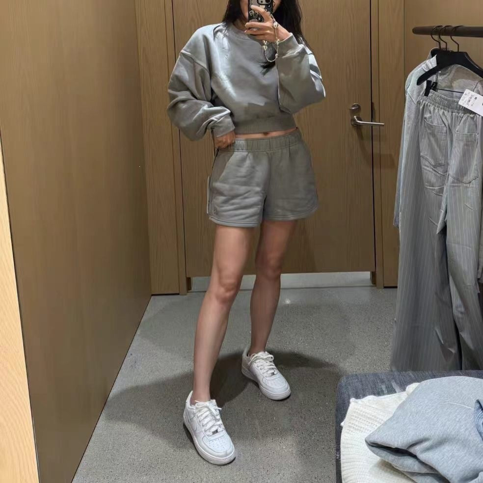 GMABCD women's cotton-rich terry Gray matching sweatshirt and shorts