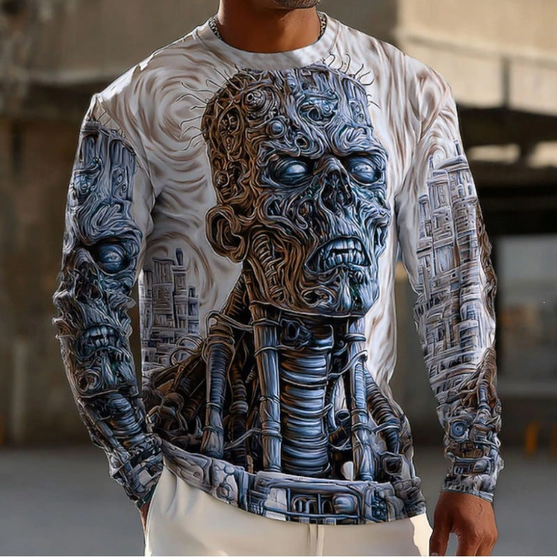 GMABCD Men's Skull Graphic Long-Sleeve T-Shirt – Halloween Print Crewneck