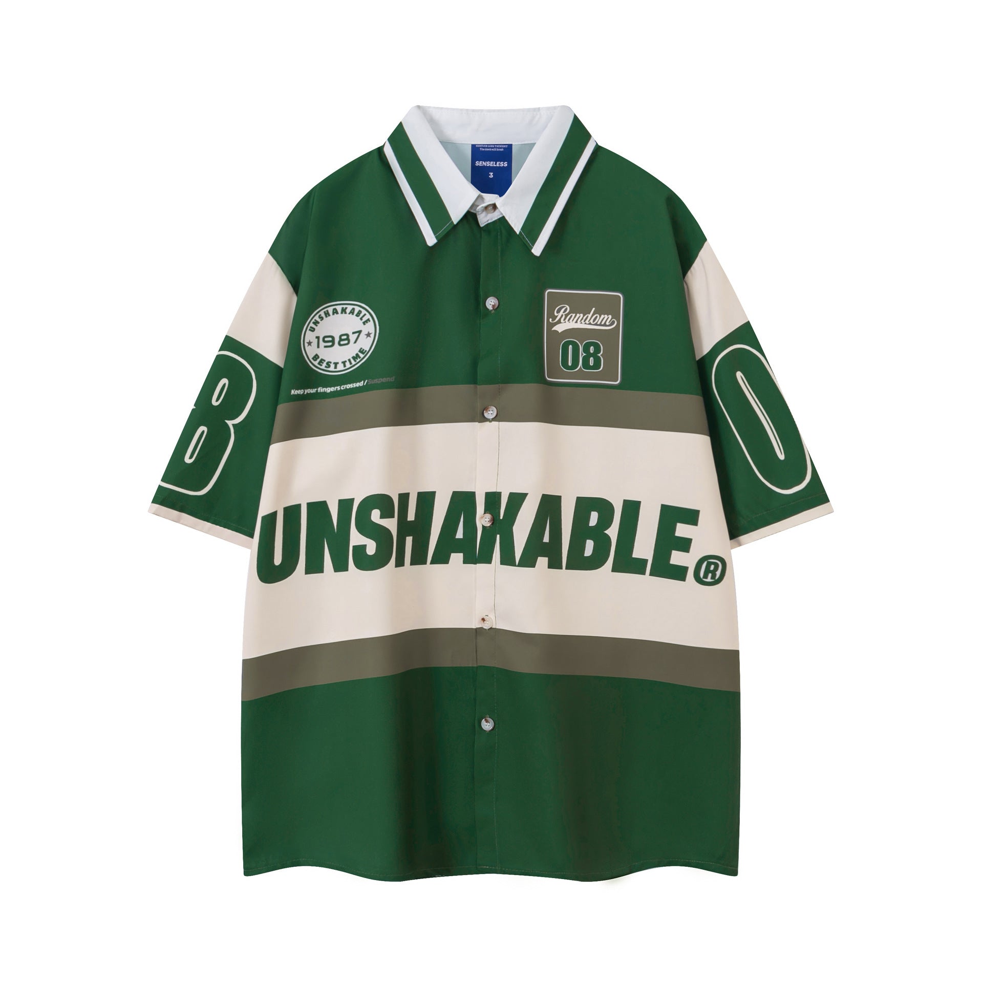 VARIANT_IMAGE::Green | Color-block graphic button-up T-shirt