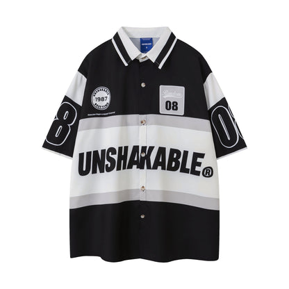 VARIANT_IMAGE::Black | Color-block graphic button-up T-shirt