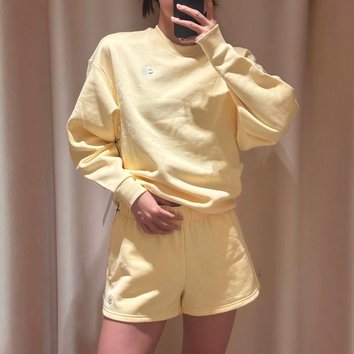GMABCD women's cotton-rich terry Candlelight Yellow matching sweatshirt and shorts
