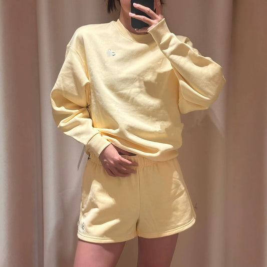 GMABCD women's cotton-rich terry Candlelight Yellow matching sweatshirt and shorts