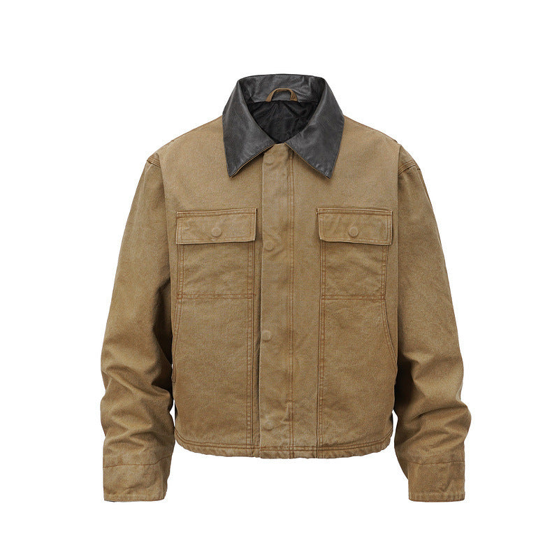 GMABCD Men's Collared Zip-Up Utility Jacket – Multi-Pocket Casual Outerwear
