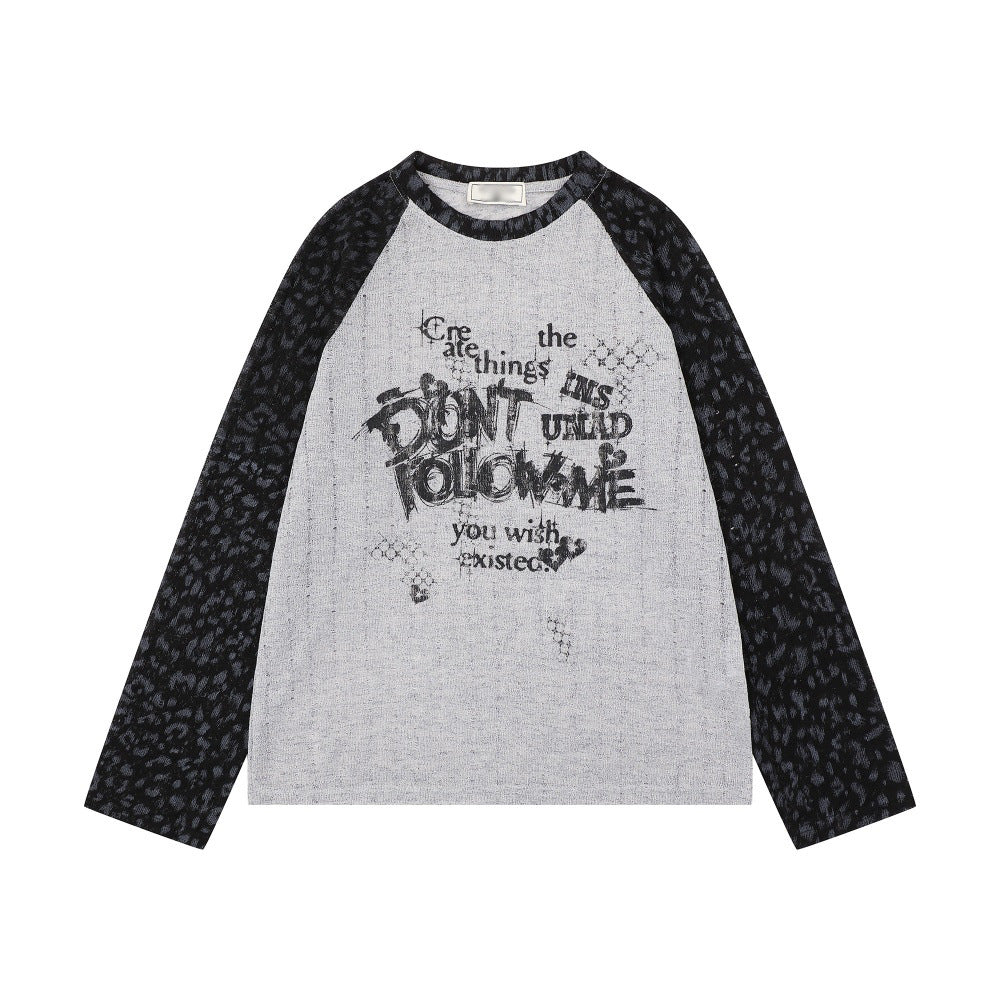 GMABCD Gray leopard sleeve graphic long-sleeve T-shirt - view 5