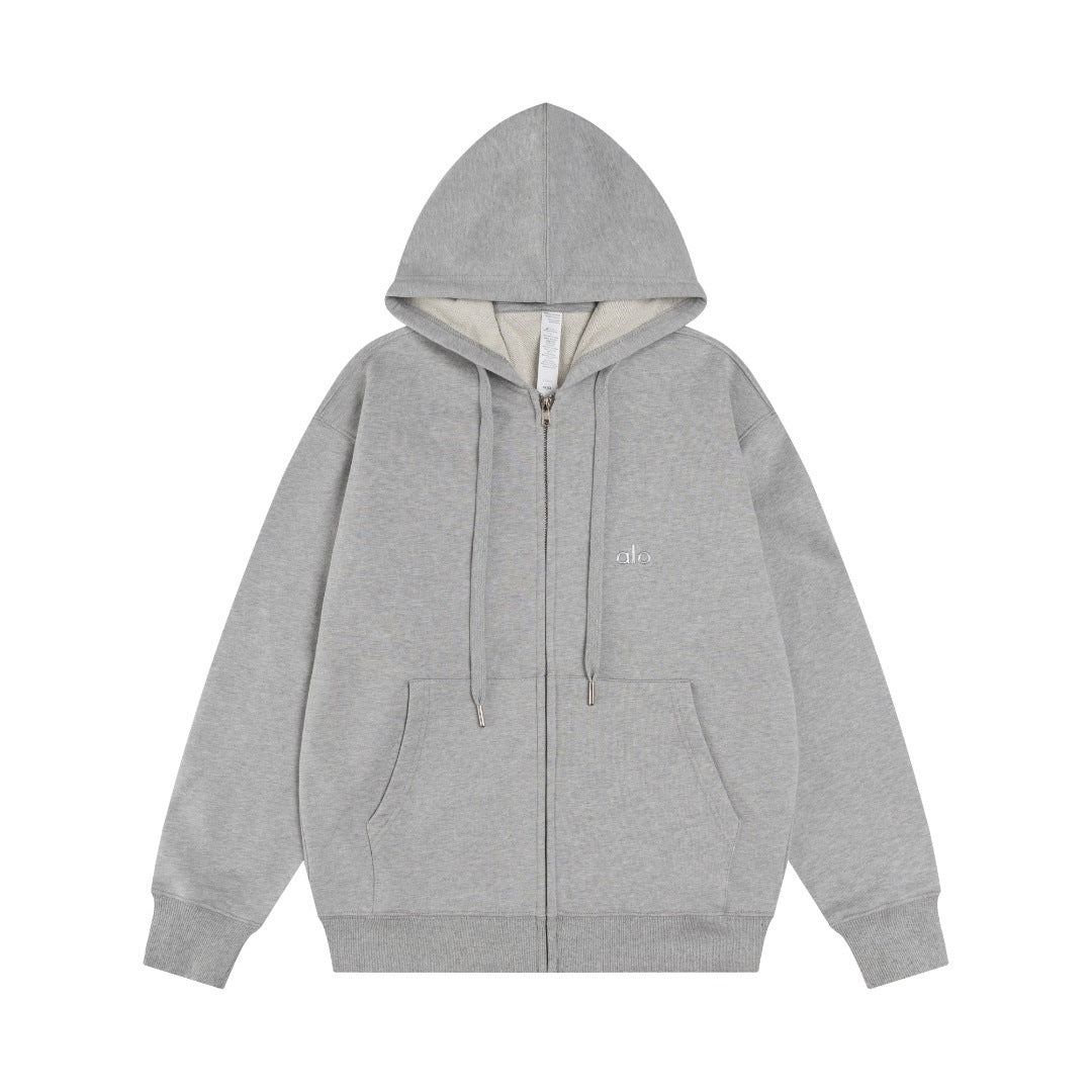 A-L-O Heavyweight Sweatshirt Loose Terry Warm Hoodie Zipper Casual Hooded Jacket