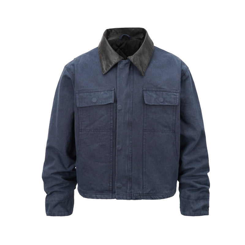 GMABCD Men's Collared Zip-Up Utility Jacket – Multi-Pocket Casual Outerwear